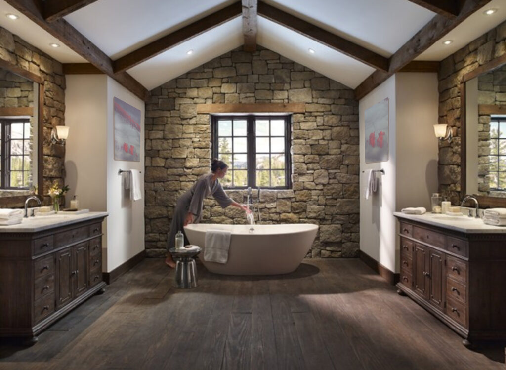 “Clouds of Love and Passion (3) & (4)" in a mountain style bathroom