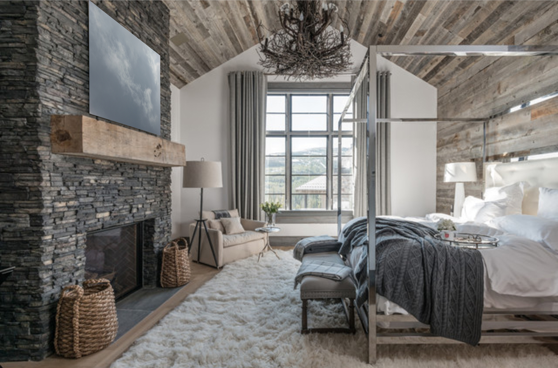 “Smoky Clouds” in a rustic bedroom