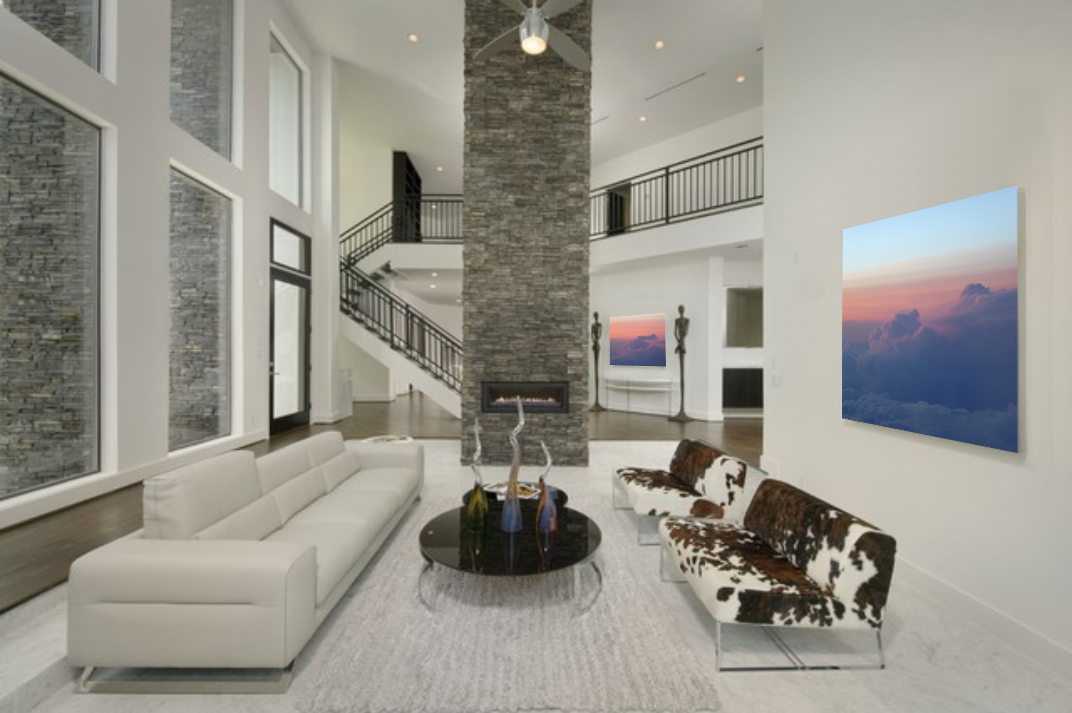 “Over Russia (1) & (2)” in a contemporary living room