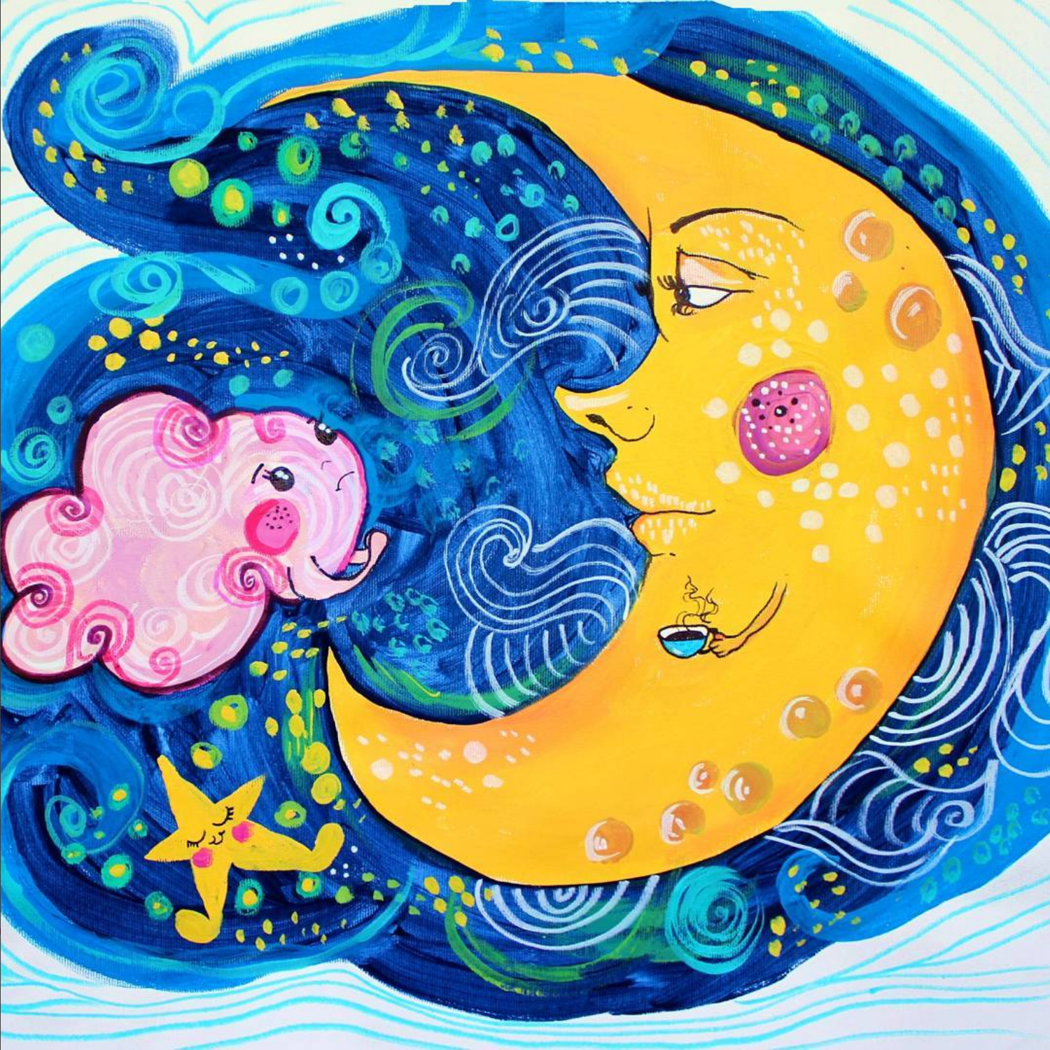 The Pink Little Cloud and the Moon