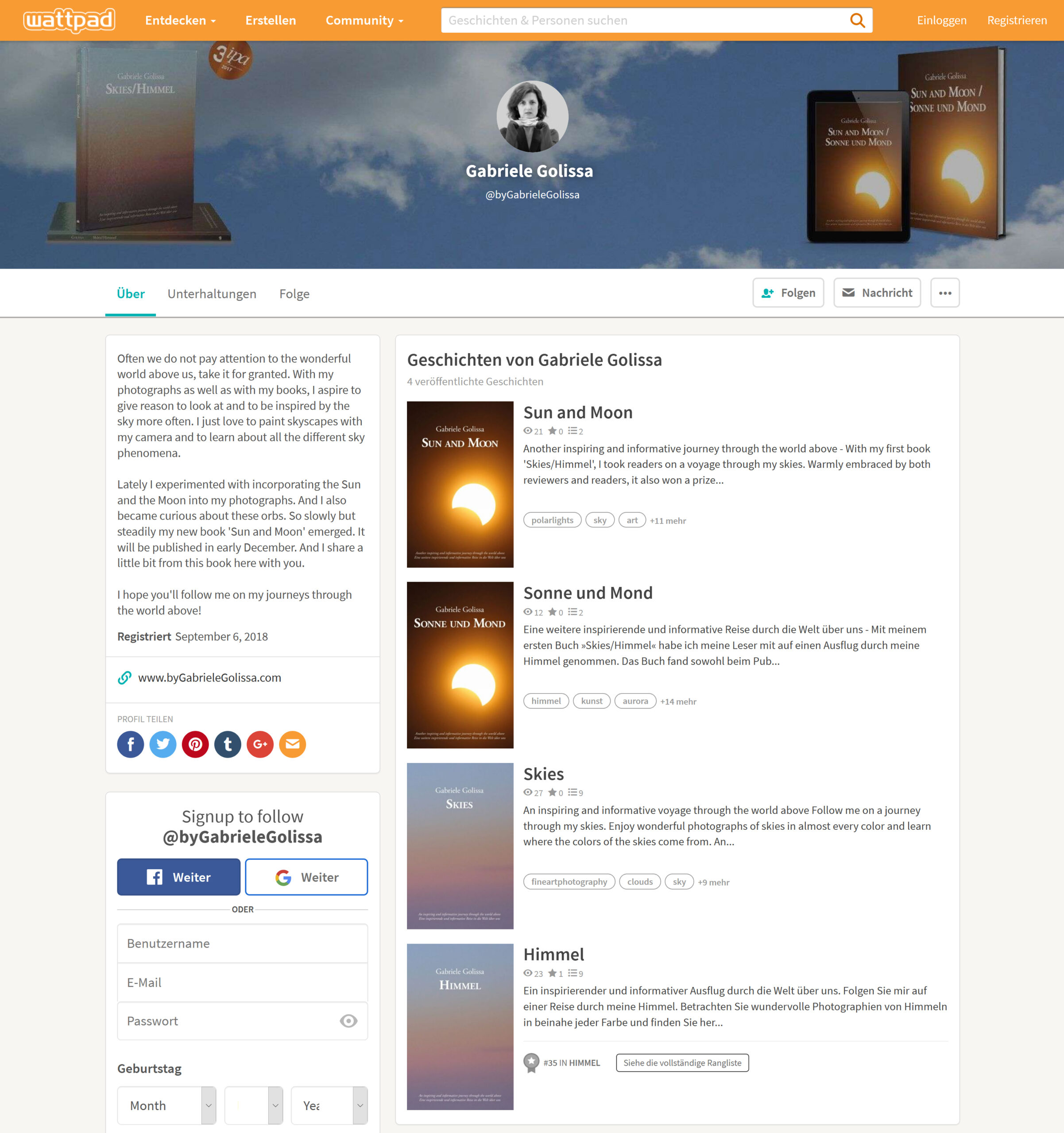 Gabriele Golissa's Wattpad-profile
